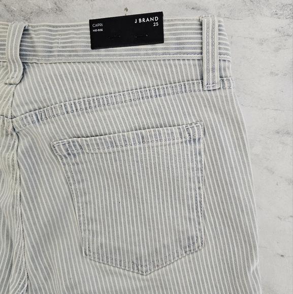 J Brand Capri Skinny Mid Rise Bleached Striped Blue Jeans 25 NWT - Picture 8 of 9